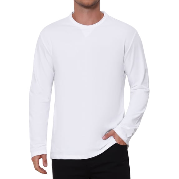 INSPIRE CHIC Men's Long Sleeve T-Shirt Crew Neck Solid Color Relaxed Fit Casual Tee 2XL White