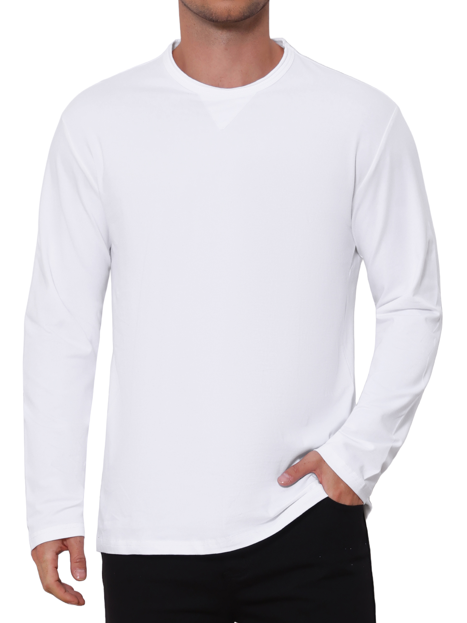 INSPIRE CHIC Men's Long Sleeve T-Shirt Crew Neck Solid Color Relaxed Fit Casual Tee XL White