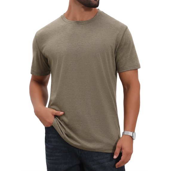 INSPIRE CHIC Men's Crew Neck Short Sleeve Solid Color Retro Style Casual T-Shirts M Khaki