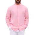 thumbnail image 1 of INSPIRE CHIC Men's Guayabera Shirt Band Collar Long Sleeve Pleated Front Button Down Top S Pink, 1 of 5