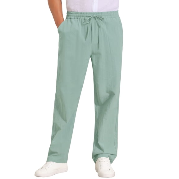 INSPIRE CHIC Men's Drawstring Waist Breathable Summer Linen Beach Pants 28 Green