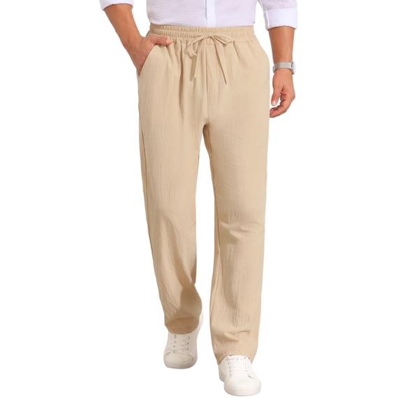 INSPIRE CHIC Men's Drawstring Waist Breathable Summer Linen Beach Pants 28 Khaki