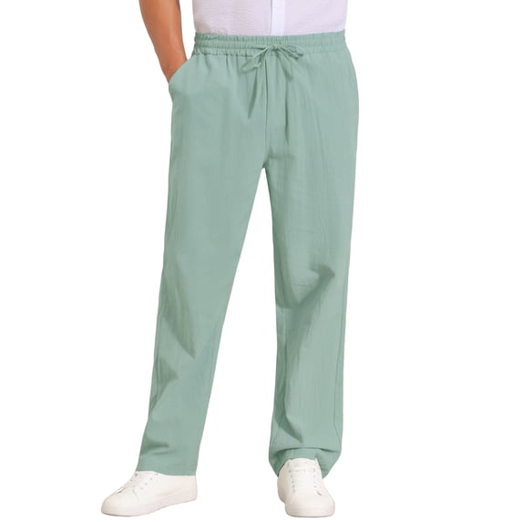 INSPIRE CHIC Men's Drawstring Waist Breathable Summer Linen Beach Pants 30 Green