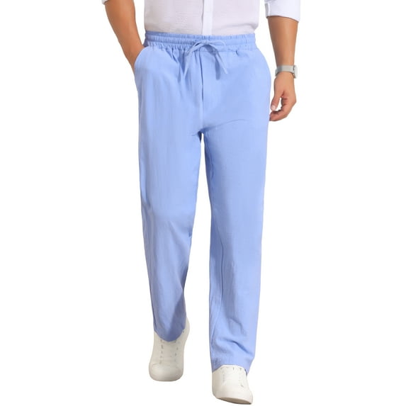 INSPIRE CHIC Style Men's Drawstring Waist Breathable Summer Linen Beach Pants 30 Light Blue