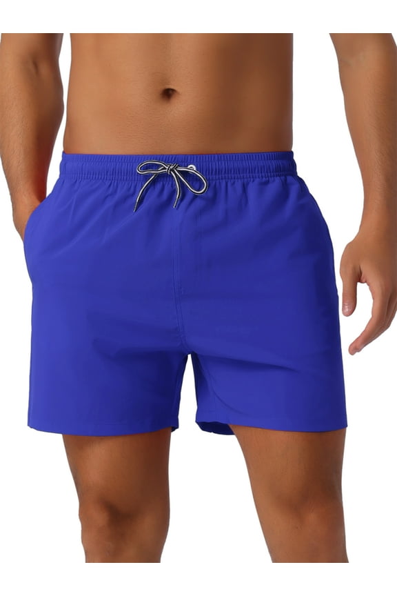 Men's Drawstring Waist Side Pockets Mesh Lining Beach Swim Trunks 28 Blue