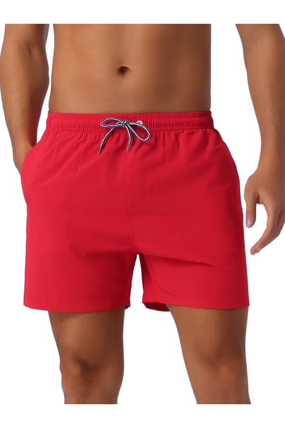 Men's Drawstring Waist Side Pockets Mesh Lining Beach Swim Trunks 36 Red