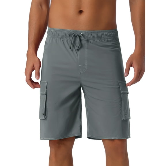 INSPIRE CHIC Men's Drawstring Waist Solid Color Side Pockets Lining Summer Board Shorts 36 Gray