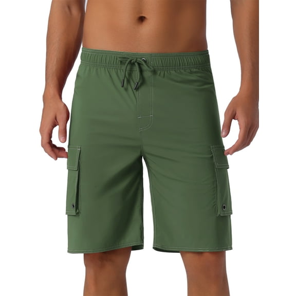 INSPIRE CHIC Men's Drawstring Waist Solid Color Side Pockets Lining Summer Board Shorts 36 Olive Green