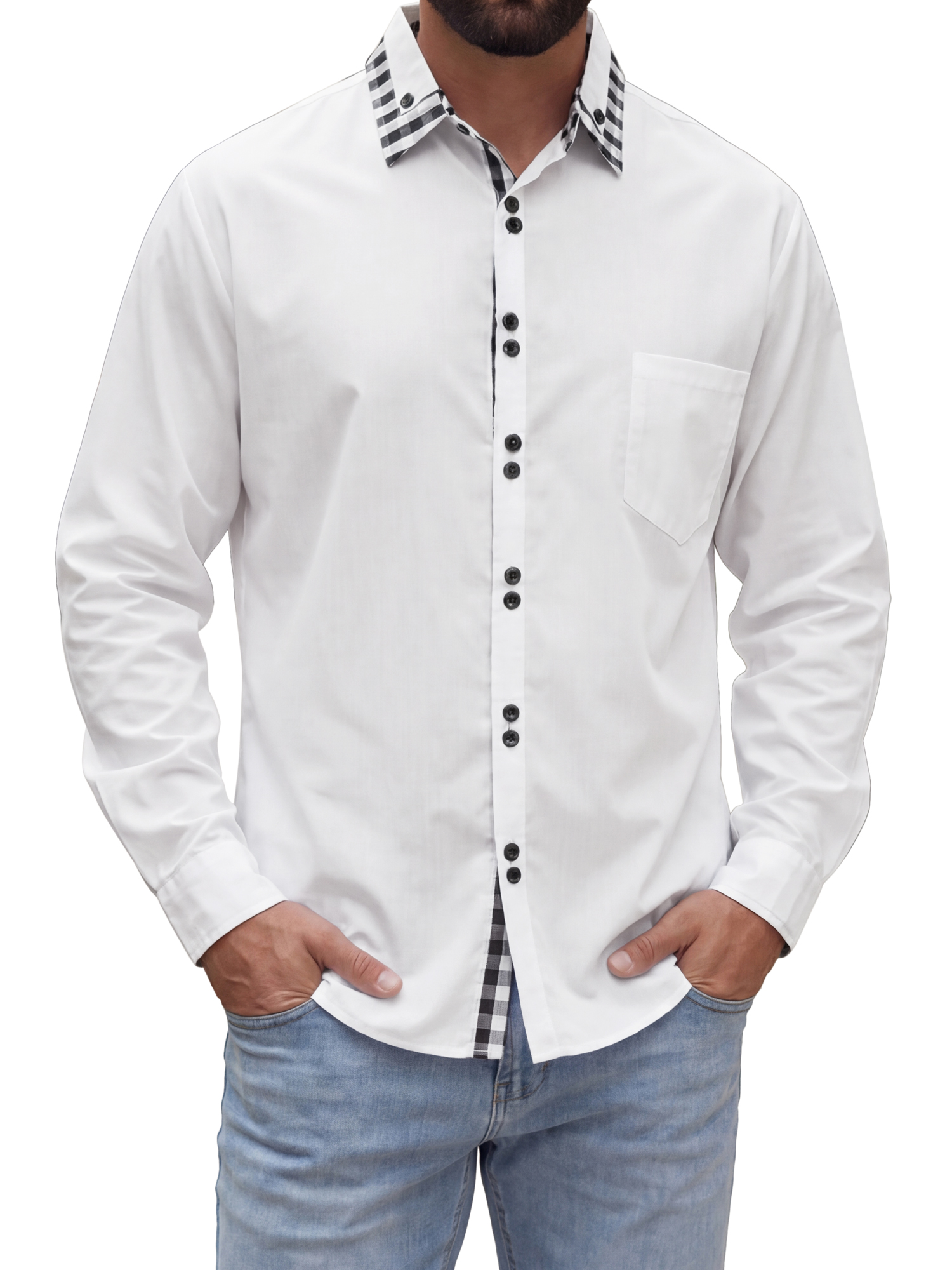 INSPIRE CHIC Men's Dress Shirt Contrast Collar Long Sleeve Button Down Shirt XL White