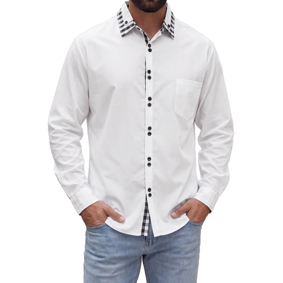 INSPIRE CHIC Men's Dress Shirt Contrast Collar Long Sleeve Button Down Shirt XL White