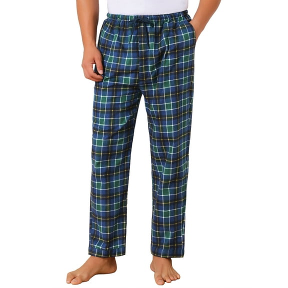INSPIRE CHIC Men's Sleep Pants Elastic Waist Drawstring Casual Plaid Sleep Pajamas Pants 32 Green Blue