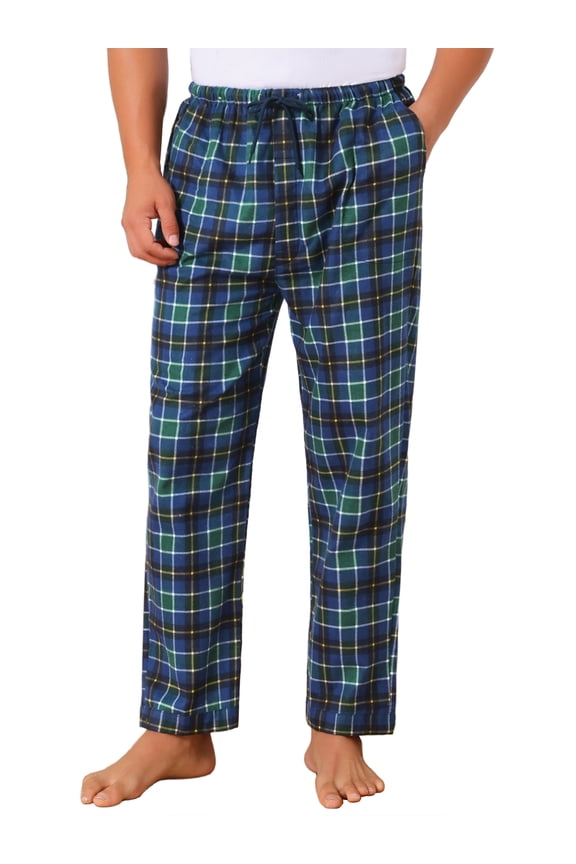 Men's Sleep Pants Elastic Waist Drawstring Casual Plaid Sleep Pajamas Pants 32 Green Blue