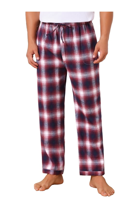 Men's Sleep Pants Elastic Waist Drawstring Casual Plaid Sleep Pajamas Pants 34 Red