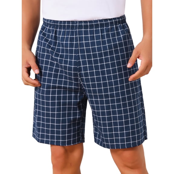 INSPIRE CHIC Men's Elastic Waist Summer Casual Plaid Pajamas Sleep Shorts 30 Blue