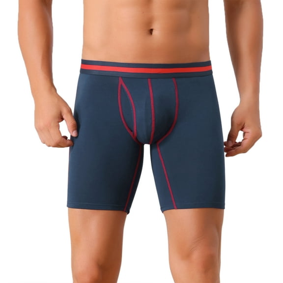 INSPIRE CHIC Men's Elastic Waistband Open Pouch Long Leg Boxer Briefs 32 Blue