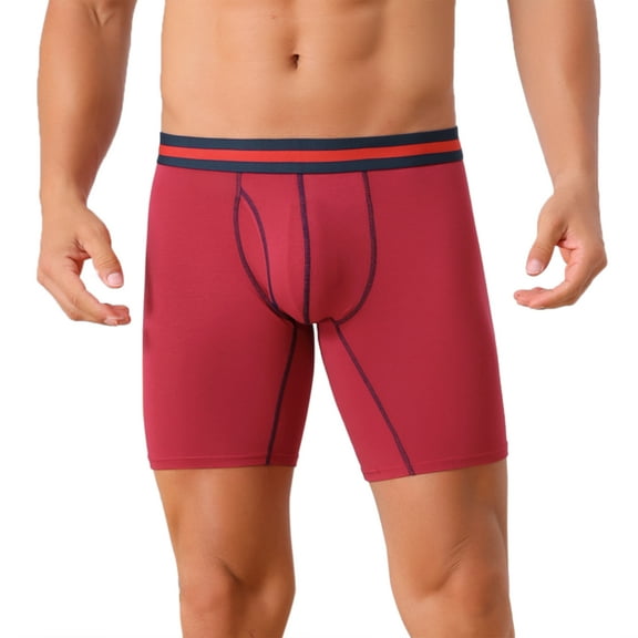 INSPIRE CHIC Men's Elastic Waistband Open Pouch Long Leg Boxer Briefs 38 Burgundy