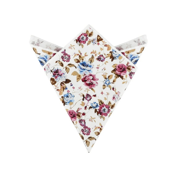 INSPIRE CHIC Men's Floral Pocket Square Flower Printed Handkerchiefs with Colored Trim for Wedding Party Cream White One Size