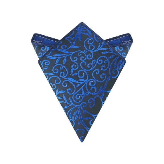INSPIRE CHIC Men's Floral Pocket Square Leaf Twist Pattern Handkerchiefs with Trim for Wedding Party Black Blue One Size