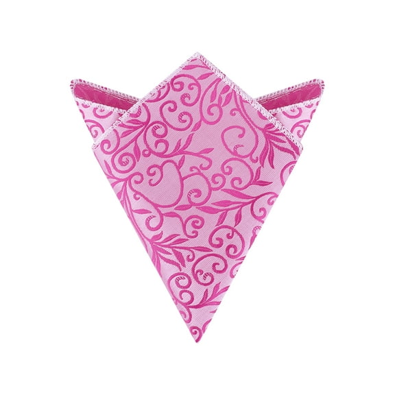INSPIRE CHIC Men's Floral Pocket Square Leaf Twist Pattern Handkerchiefs with Trim for Wedding Party Hot Pink One Size