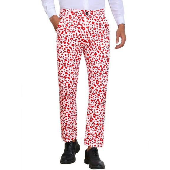 INSPIRE CHIC Men's Formal Night Out Animal Print Leopard Dress Pants 30 Red