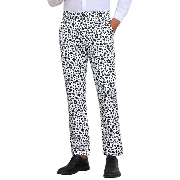 INSPIRE CHIC Men's Formal Night Out Animal Print Leopard Dress Pants 32 Black White