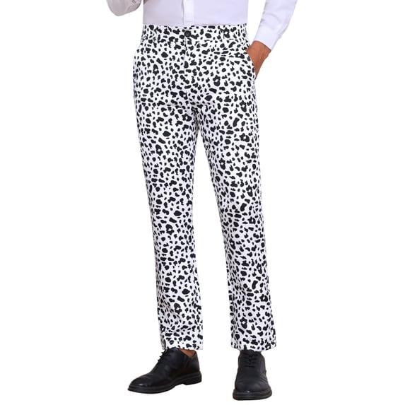 INSPIRE CHIC Men's Formal Night Out Animal Print Leopard Dress Pants 36 Black White