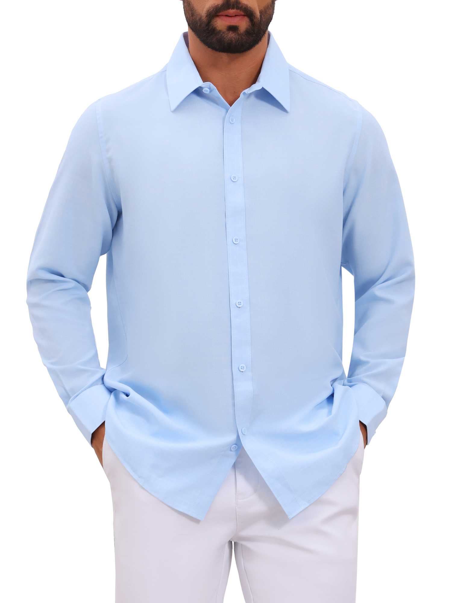 INSPIRE CHIC Men's Formal Solid Color Breathable Wrinkle Free Long Sleeve Dress Shirt L Light Blue