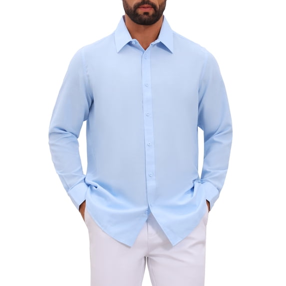 INSPIRE CHIC Men's Formal Solid Color Breathable Wrinkle Free Long Sleeve Dress Shirt S Light Blue