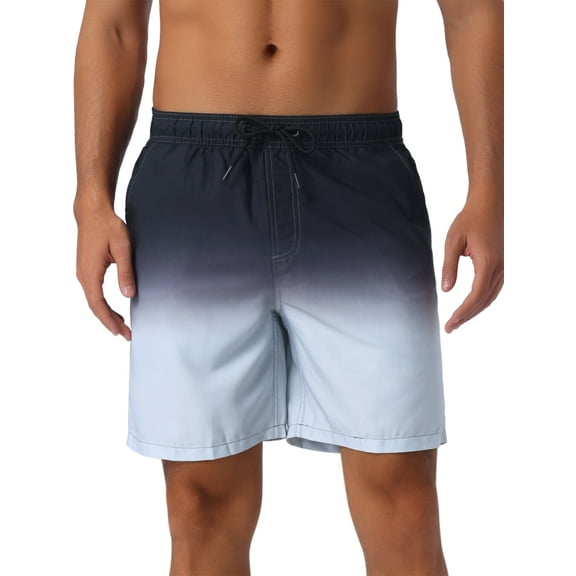 INSPIRE CHIC Men's Gradient Color Drawstring Elastic Waist Lining Summer Swimming Trunks 28 Gray