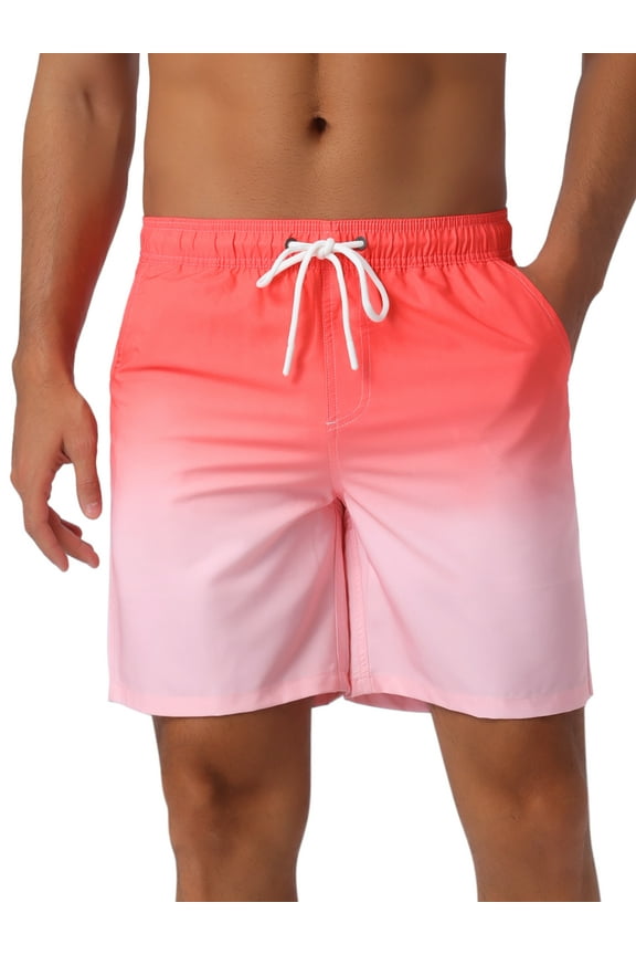 Men's Gradient Color Drawstring Elastic Waist Lining Summer Swimming Trunks 30 Pink