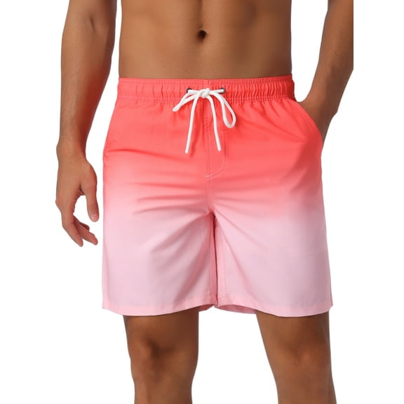 INSPIRE CHIC Men's Gradient Color Drawstring Elastic Waist Lining Summer Swimming Trunks 30 Pink