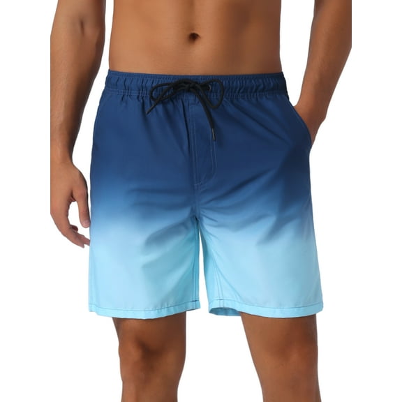 INSPIRE CHIC Men's Gradient Color Drawstring Elastic Waist Lining Summer Swimming Trunks 36 Dark Blue