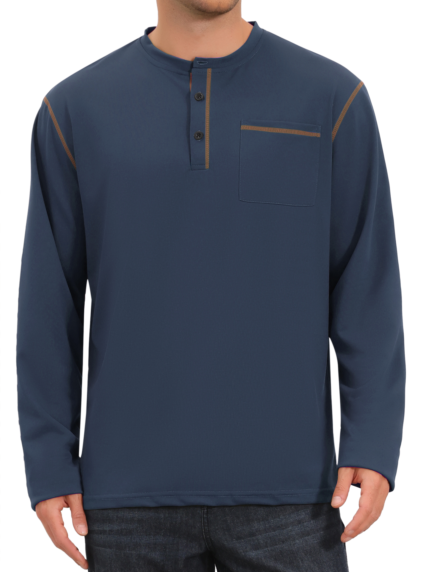 INSPIRE CHIC Men's Henley Shirt Long Sleeve Button Casual Pullover T-Shirt XL Navy Blue
