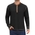 thumbnail image 1 of INSPIRE CHIC Men's Henley Shirt Long Sleeve Contrast Trim Button Neck Casual Top M Black, 1 of 6