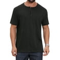 thumbnail image 1 of INSPIRE CHIC Men's Henley Short Sleeve Button Down Jacquard Texture Knitted T-Shirts M Black, 1 of 6
