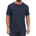 thumbnail image 1 of INSPIRE CHIC Men's Henley Short Sleeve Button Down Jacquard Texture Knitted T-Shirts XL Dark Blue, 1 of 6