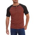 thumbnail image 1 of INSPIRE CHIC Men's Henley T-Shirt Color Block Raglan Sleeves Casual Tee M Brick Red, 1 of 5