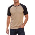 thumbnail image 1 of INSPIRE CHIC Men's Henley T-Shirt Color Block Raglan Sleeves Casual Tee M Khaki, 1 of 5