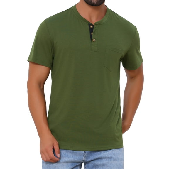 INSPIRE CHIC Men's Henley T-Shirts Casual Summer Short Sleeves Button Basic Tee M Green