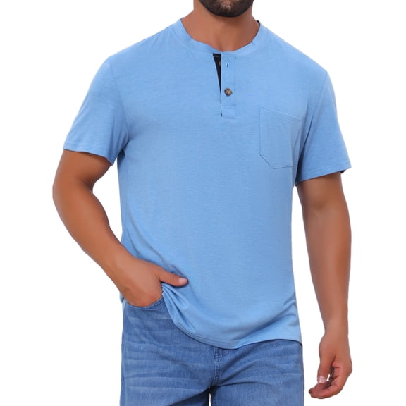 INSPIRE CHIC Men's Henley T-Shirts Casual Summer Short Sleeves Button Basic Tee M Light Blue
