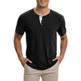 thumbnail image 1 of INSPIRE CHIC Men's Henley T-Shirts Casual Summer Short Sleeves Button Basic Tee XL Black, 1 of 6