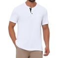 thumbnail image 1 of INSPIRE CHIC Men's Henley T-Shirts Casual Summer Short Sleeves Button Basic Tee XL White, 1 of 6