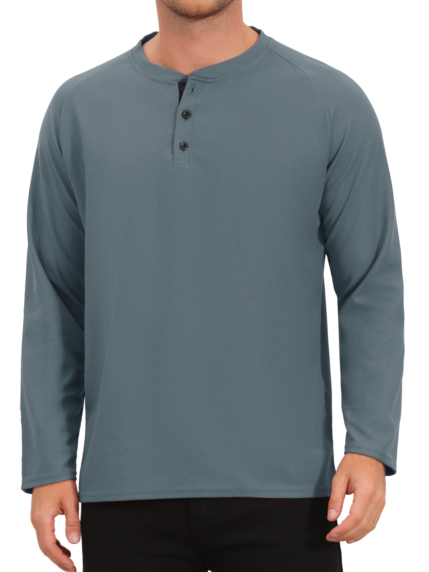 INSPIRE CHIC Men's Henley Shirt Long Sleeve Button Neck Textured Casual Top 2XL Dark Gray