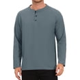 thumbnail image 1 of INSPIRE CHIC Men's Henley Shirt Long Sleeve Button Neck Textured Casual Top L Dark Gray, 1 of 6