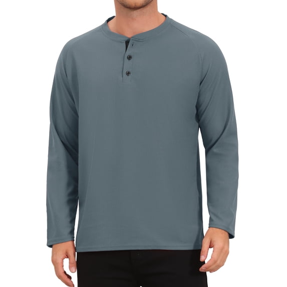 INSPIRE CHIC Men's Henley Shirt Long Sleeve Button Neck Textured Casual Top M Dark Gray