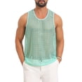 thumbnail image 1 of INSPIRE CHIC Men's Hollow Mesh Sleeveless Round Neck Club Knitted Sheer Vest S Light Green, 1 of 5