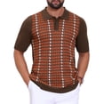 thumbnail image 1 of INSPIRE CHIC Men's Houndstooth Polo Shirts Summer Short Sleeve Casual Knit Shirt M Brick Red, 1 of 5