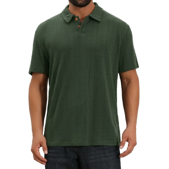 INSPIRE CHIC Men's Jacquard Texture Short Sleeve Button Down Collared Business Polo Shirt S Green