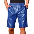 thumbnail image 1 of INSPIRE CHIC Halloween Men's Knee Length Elastic Waist Faux Leather Casual PU Shorts 34 Blue, 1 of 5