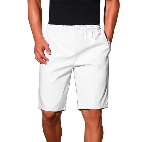 INSPIRE CHIC Halloween Men's Knee Length Elastic Waist Faux Leather Casual PU Shorts 34 White